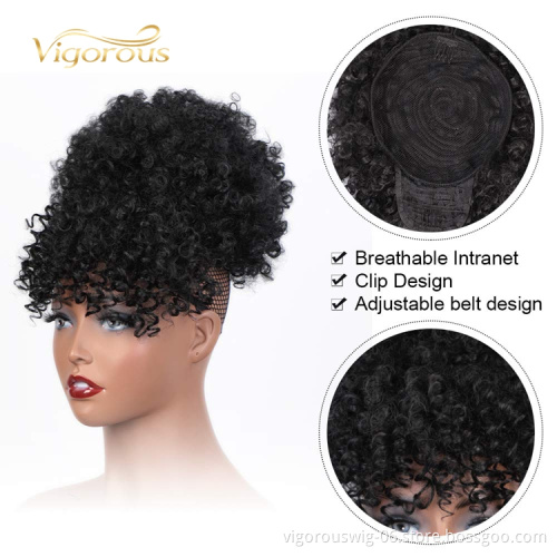 High Quality Headwrap Machine Made Dropshipping Black Short Afro Wholesale Cheap Spring Curly Wig With Headband Attached